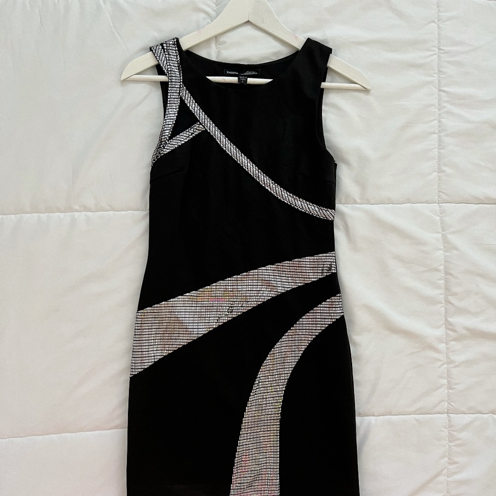 bebe Black & Silver Mini Dress (S)